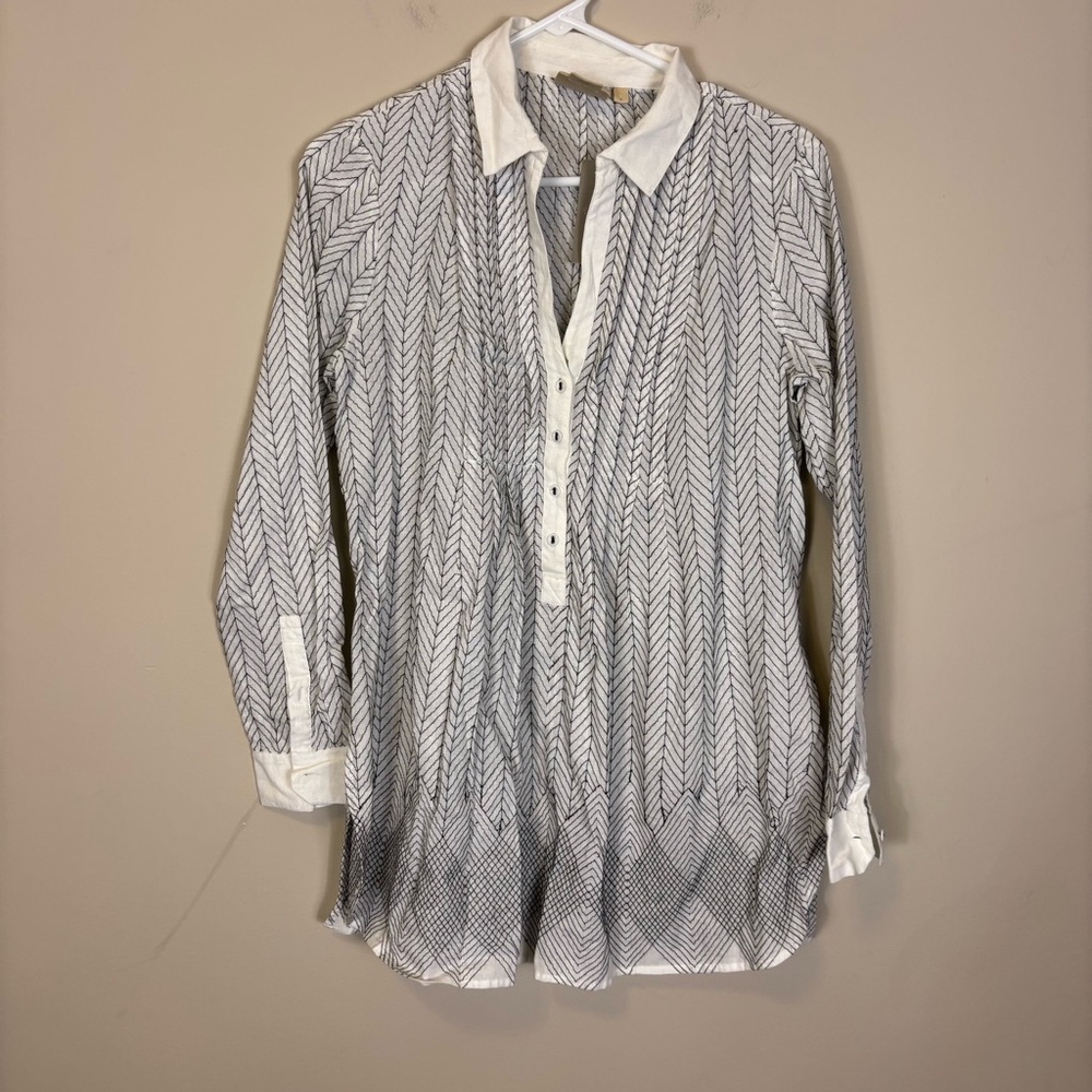 New Anthropologie Black and White Embroidered Collared Tunic Top 6